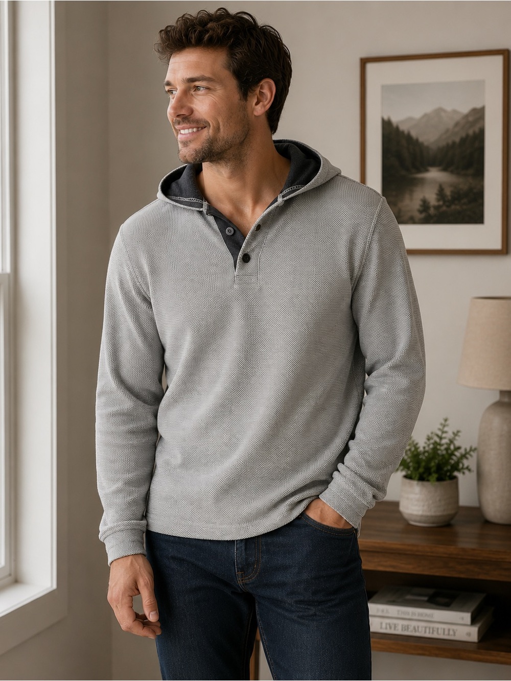 Amongst Others Gray Hooded Cotton Blend Sweater